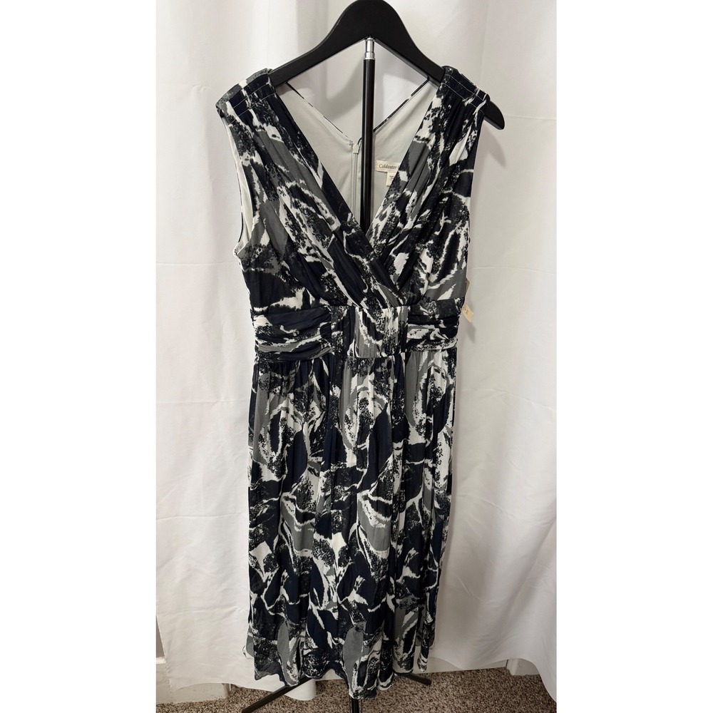 Coldwater Creek Indigo Print Mesh Dress Navy Grey White Size 6 NWT